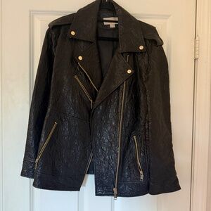 Michael Kors Brand New Without Tags Black Leather Moto Jacket Size Small